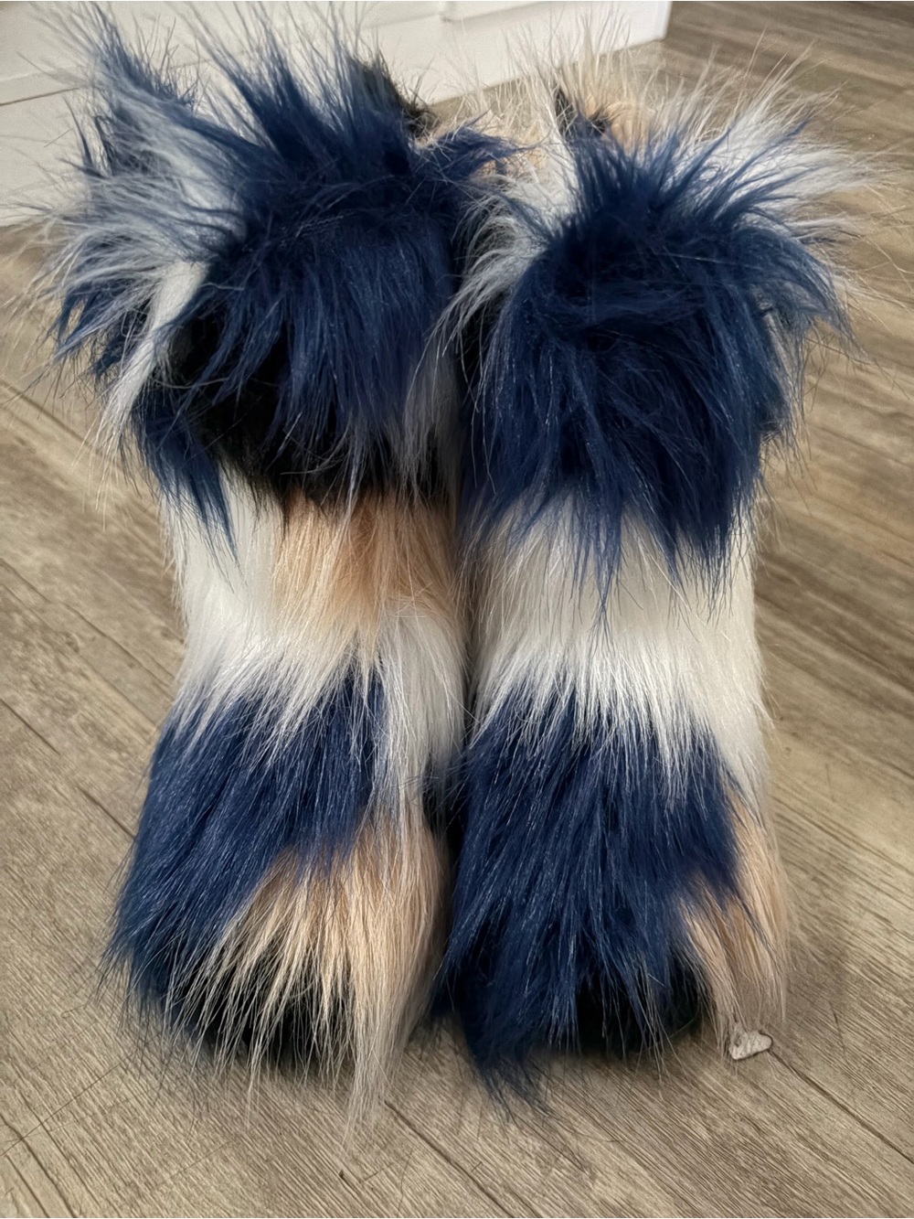 Navy, White & Tan Faux Fur Women's Slipper Boots